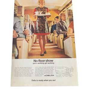 Vintage 1969 Delta No Floor Show Just a Girl Working Ad Advertisement